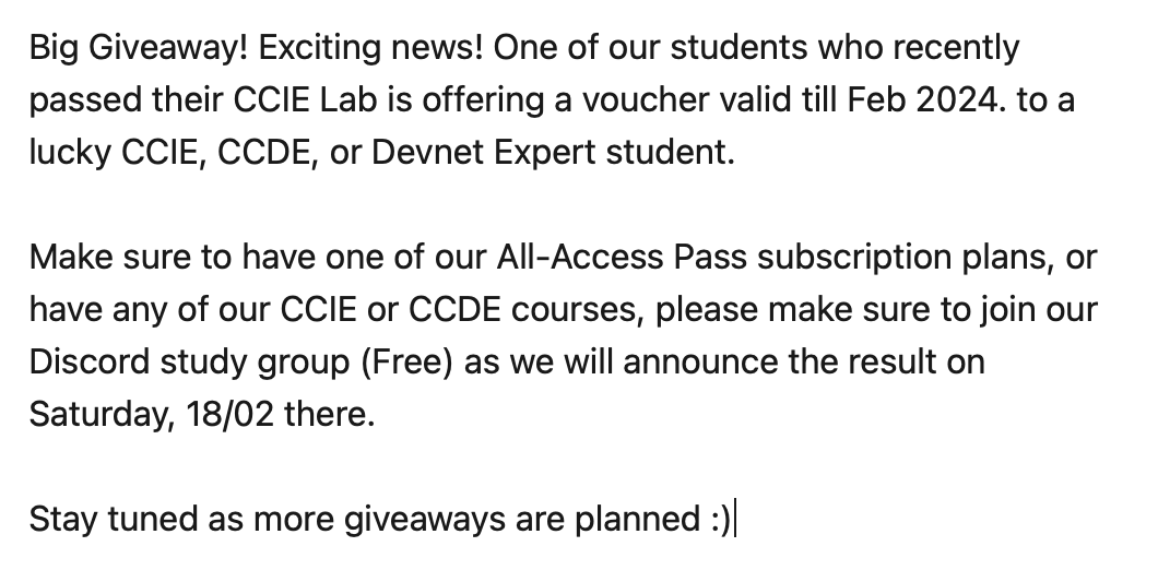 OrhanErgunCCDE's tweet photo. Big Giveaway!. Please RT as there might be students who may not follow me here, let them be aware too! 

Note: You can follow me to learn the future announcements, giveaways, training, and so on. 

#StudywithOrhan #ccie #ccde #orhanccie #orhanccde https://t.co/t7WPMdoXcD