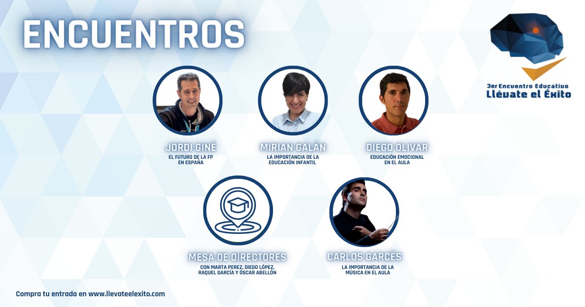 ¡Primeros Encuentros! Educación Infantil, FP, Música, Educación Emocional y Mesa de Directores 💪

👉2, 3 y 4 de marzo en Truss Wizink Center Madrid. Entradas en llevateelexito.com

#Educación #LlévateelÉxito #InnovaciónEducativa