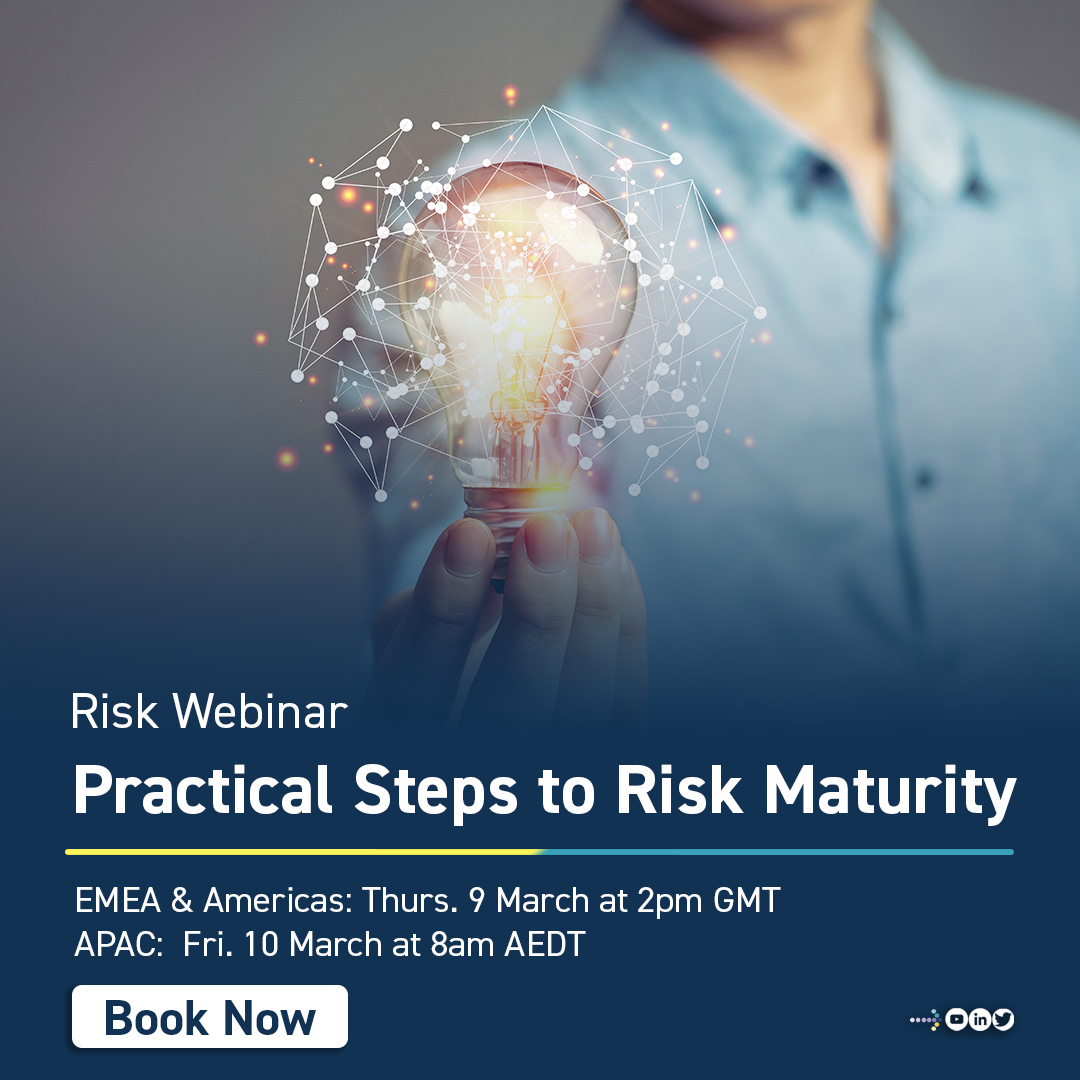 Join our upcoming webinar 'Practical steps to risk maturity'. Enhance your risk engagement &amp; take it to the next level.

EMEA &amp; Americas: 9 March, 2pm GMT. APAC: 10 March, 8am AEDT.  Register @ loom.ly/YzDdXHQ 

#riskmaturity #riskmanagement
