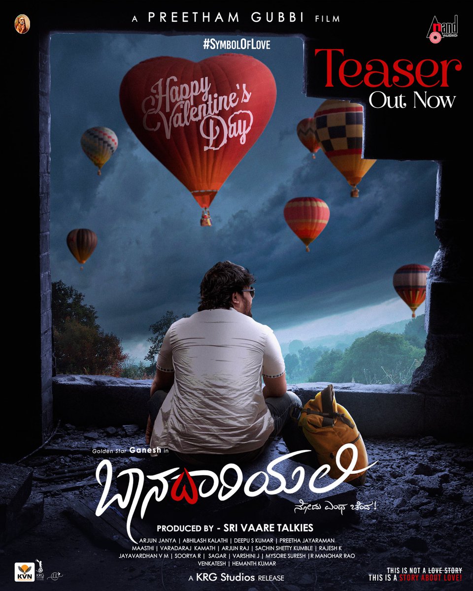 Upcoming Kannada Movie Teaser #Baanadariyalli 🤩❤️

'Symbol Of Love' :
🔗 youtu.be/2YQSjcpdBS4

@Official_Ganesh @preethamgubbi @rukminitweets @Reeshmananaiah #AbhilashKalathi #Preethaj @aanandaaudio @dskcuts
@KRG_Studios @KRG_Connects #PuneethRajkumarLivesOn @ArjunJanyaMusic