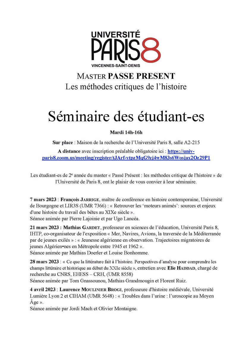 Paris 8 : séminaire des étudiants d’histoire