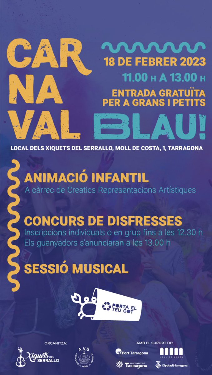Ja tenim aquí la gran festa de carnaval!😎🎊
Animació infantil concursos i molt més, no us ho perdeu!🕺🏼💃🏽
Ens ho passarem genial petits i grans. Us esperem el dissabte dia 18.🤩 #CarnavalBlau

Més info:

xiquetsdelserrallo.cat/2023/02/06/el-…