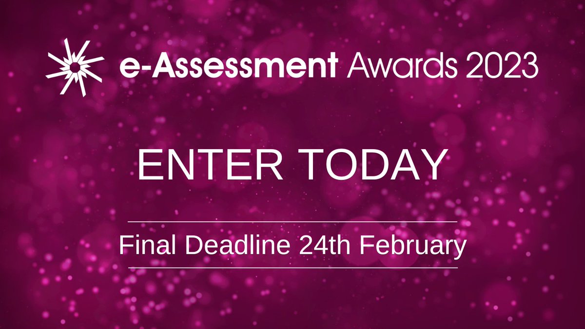 eAssess's tweet photo. Could this be your year?
Time to celebrate your achievements and let the world know how you have used technology to improve assessment. Entries close 24th February
https://t.co/u0TclyZPuc
#eAssess2023 #eAAwards #edtech https://t.co/9taLMf6XRY