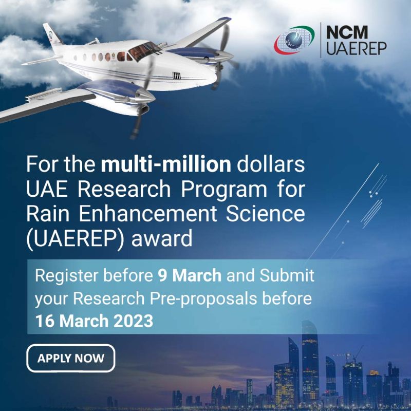 UAEREP's tweet photo. We invite you to join the UAE Research Program for Rain Enhancement Science journey to drive a positive change in global water security by submitting your research proposals for the 5th cycle of UAEREP’s multi-million award: https://t.co/OcTYonnKji