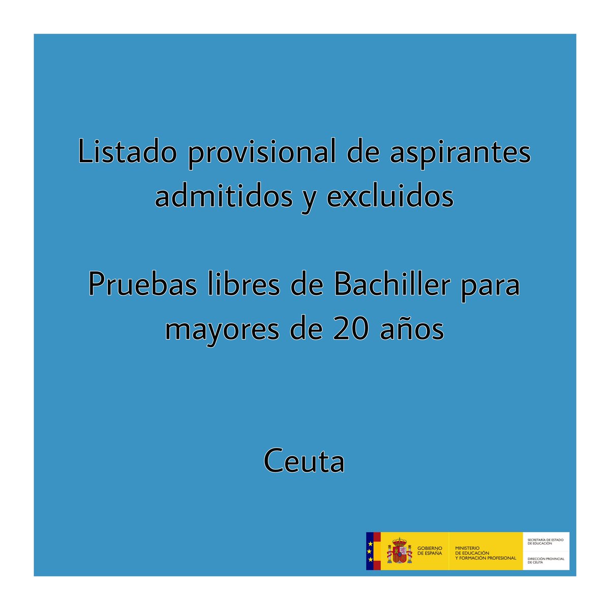 upeceuta's tweet photo. Publicados los listados de aspirantes admitidos y excluidos para participar en las pruebas para la obtención del título de Bachiller para mayores de 20 años.

Consultar en ➡️ https://t.co/Op7iJTmA92

#MEFP #UPE #DPCeuta #Bachiller #pruebaslibres #2023 https://t.co/K9YI7zNe50