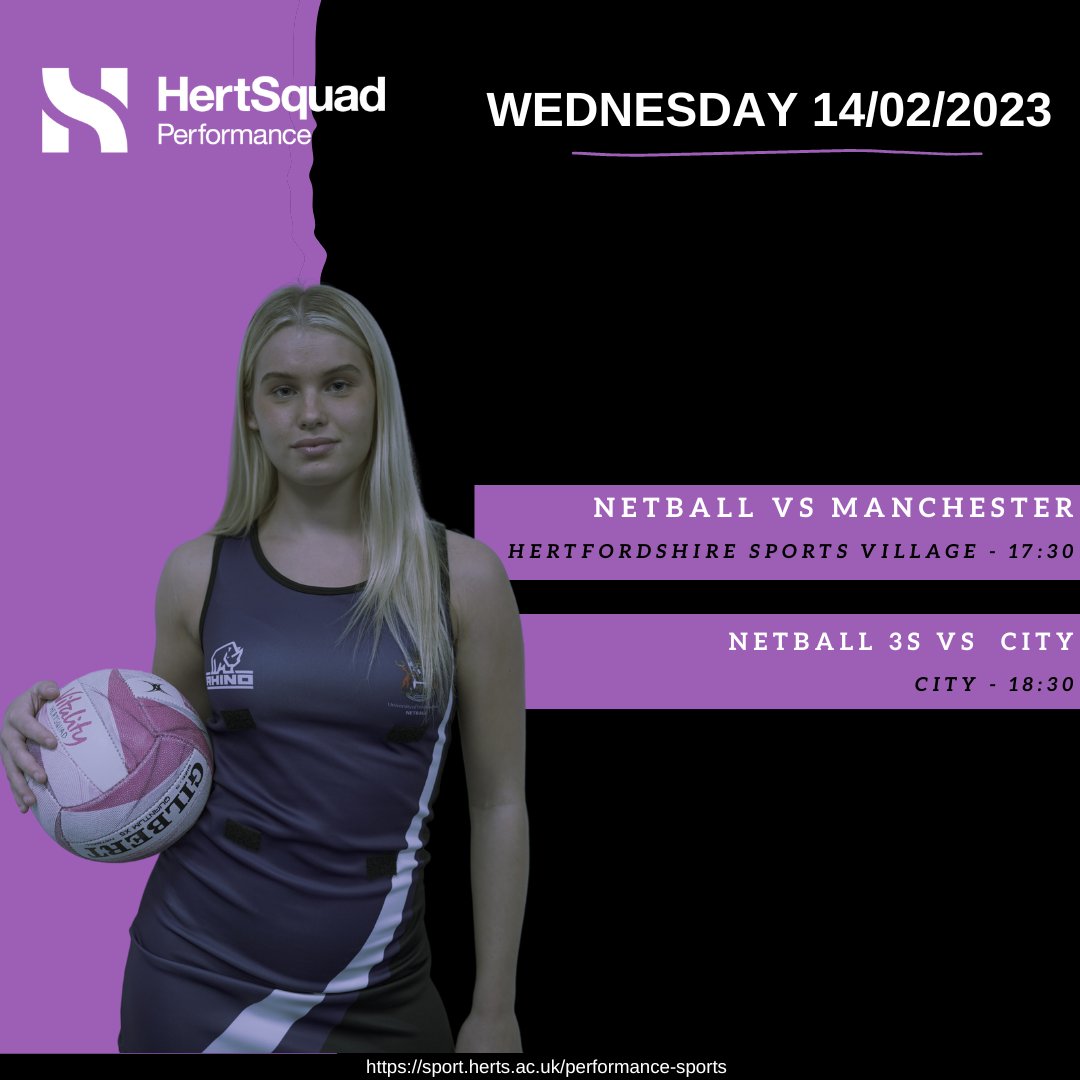🙌 | Our <a href="/BUCSsport/">BUCS</a> fixtures for Wednesday 15th February!

Our Netball 1st team begin their Playoff campaign, head down to Hertfordshire Sports Village at 17:30 to cheer on the team!👏

#GoHerts