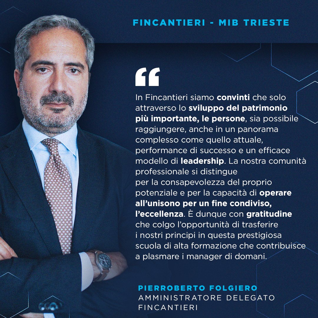 Il nostro CEO Pierroberto #Folgiero è entrato ufficialmente a far parte del Consiglio di Amministrazione di #MIB Trieste School of Management, consolidando il nostro rapporto di collaborazione con la scuola e l'impegno del Gruppo nell'ambito della formazione.

#Fincantieri