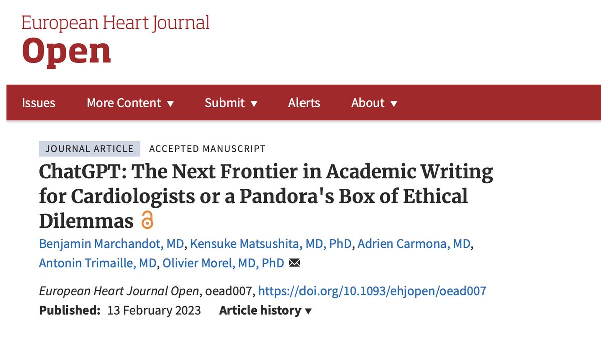 Get ready #cardiotwitter! #ChatGPT is shaking up the world of #cardiology #academicwriting #research. But is it a revolutionary tool or a Pandora's Box of ethical dilemmas? Read more on #EHJOpen  academic.oup.com/ehjopen/advanc…