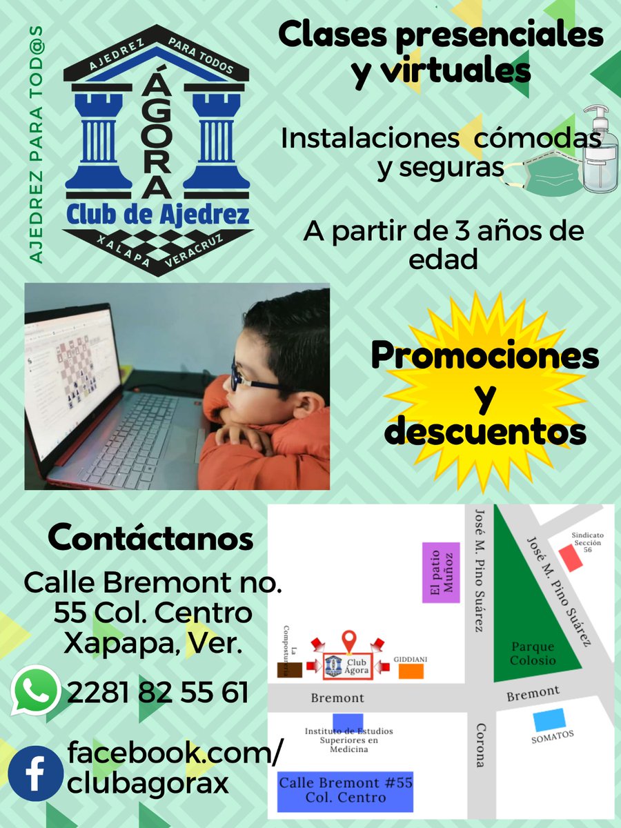AjedrezAgora's tweet photo. #Nunca es #tarde para #aprender #ajedrez ♟️
Clases virtuales y presenciales 
Horarios flexibles 
Grupales y personalizadas
#ajedrezparatodxs #xalapaveracruz #clubágora #mexico #AjedrezEducativo #computer #tecnologia #2023challenge #viral #trending #trend #sport #Deportes #ciencia https://t.co/iwKi1fwYeU