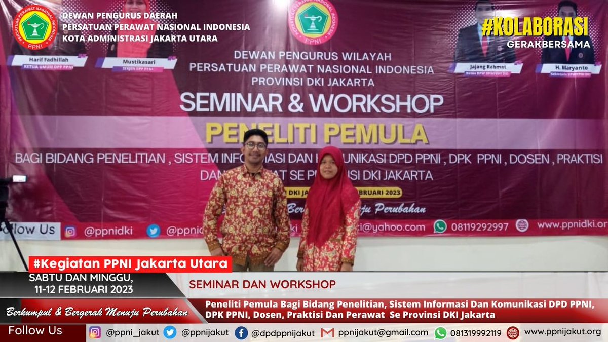 ppnijakut's tweet photo. Kegiatan seminar dan workshop peneliti pemula yang diadakan oleh DPW PPNI DKI Jakarta yang dilaksanakan pada hari sabtu-minggu tanggal 11-12 Februari 2023 di Grha DPW PPNI DKI Jakarta dengan tujuan meningkatkan publikasi penelitian keperawatan di DKI Jakarta. https://t.co/9TC6ZESDBo