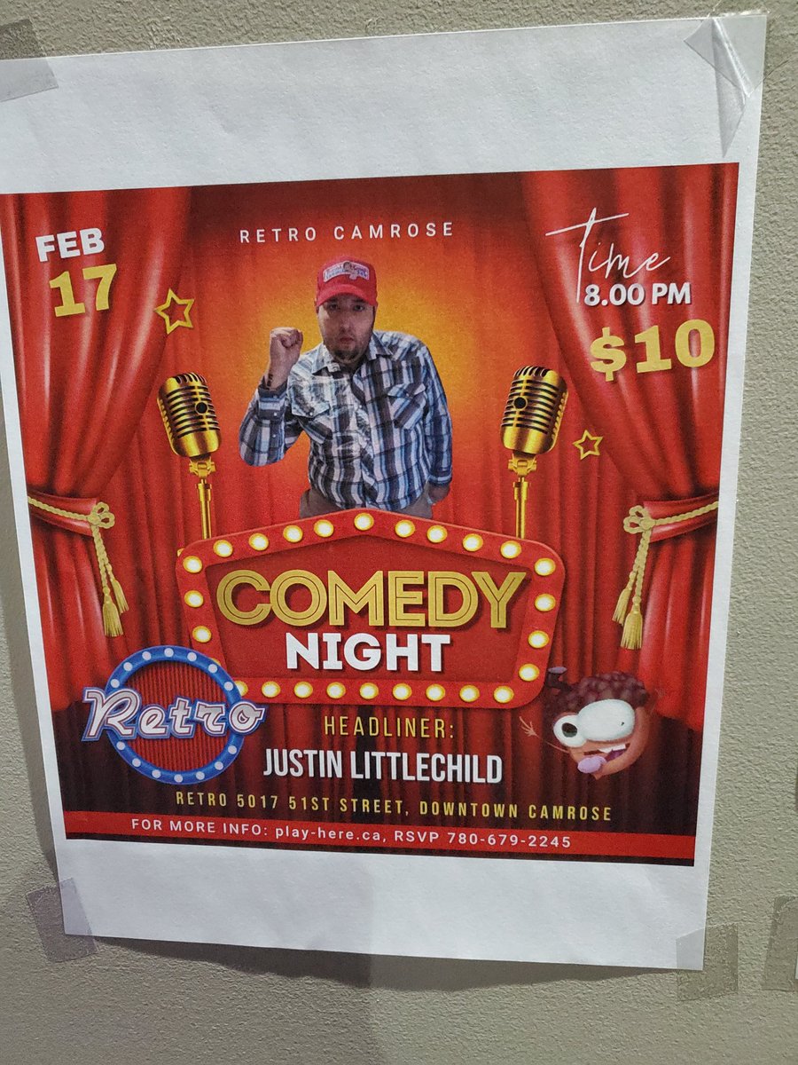 RetroPlayHere's tweet photo. Live Comedy show this Friday at Retro 5017 51st downtown Camrose 780 679 2245 https://t.co/2nn5FazDDm