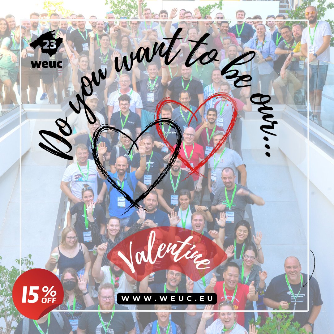 WebEngineeringU's tweet image. Do you want to be our Valentine with a 15% discount? … Then join our lovely WEUC-community in September 2023. Discount link is valid until the 20th of february as long as available
Book your ticket here: ti.to/phpuceu/web-en…
#weuc #weuc23 #unconference #valentinesday #love