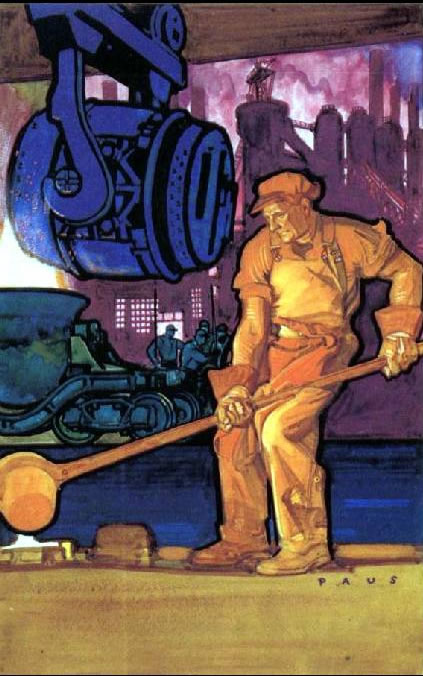In #FEBRUARY 1930
Illustration for the cover of Popular Science magazine for February, 1930, by Herbert Paus (1880-1946). 
#illustration #illustrationart #illustrationartists #HerbertPaus #steelmill #steelworker #PopularScience #industrialsublime