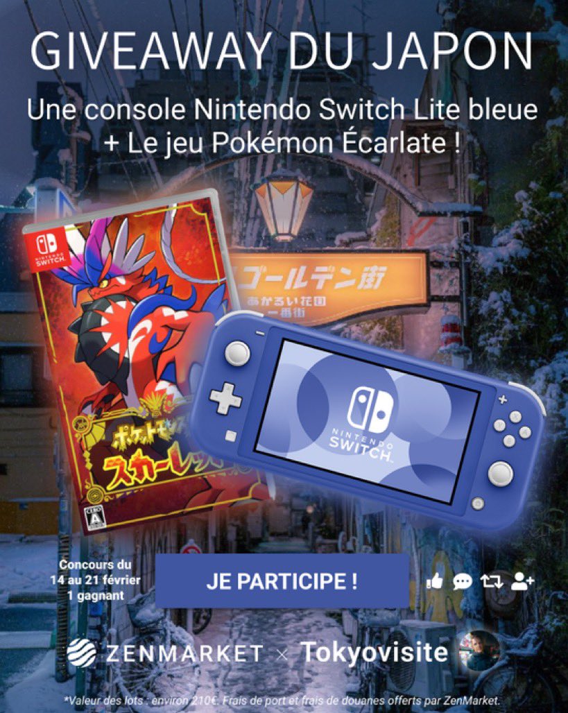 🎁CONCOURS🥳

À gagner : une console Nintendo Switch Lite bleue + un jeu Pokémon Écarlate

Pour participer :
- RT + Like ce tweet
- Suivre <a href="/tokyovisite/">Mathieu 🇯🇵</a> <a href="/zenmarket_fr/">ZenMarket France</a> 
- TAS le 21/02/23 pour 1 gagnant.e

Bonne chance🚀