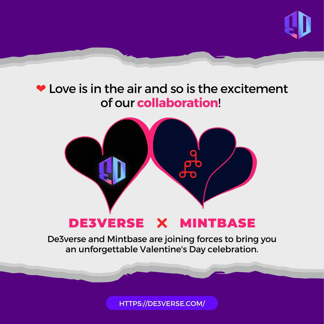 De3Verse's tweet image. @De3verse and @mintbase  are joining forces to bring you an unforgettable Valentine&apos;s Day celebration with exciting giveaways and &apos;Affiliate Program awareness&apos; that can potentially give you a chance to win $1000 from @mintbase 

A 🧵👇
#near #mintbase #NFTGiveaways