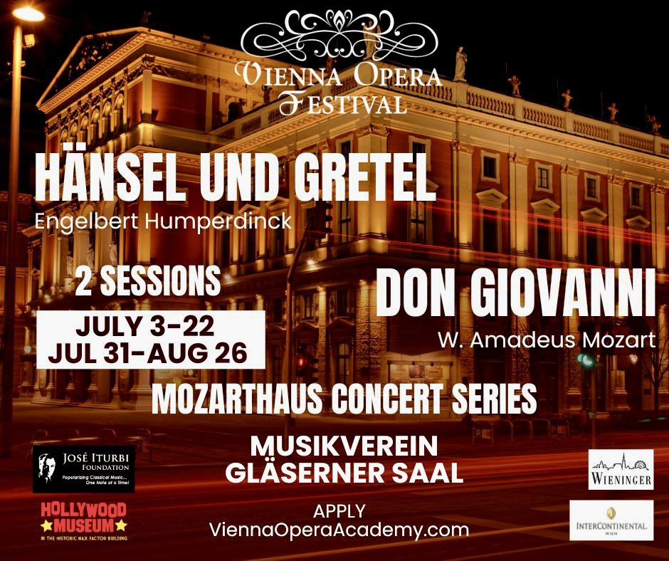 ViennaOperaA's tweet image. Perform in Hänsel und Gretel and Don Giovanni at the Musikverein. For Singers, Conductors and Pianists. Learn more: ViennaOperaAcademy.com
