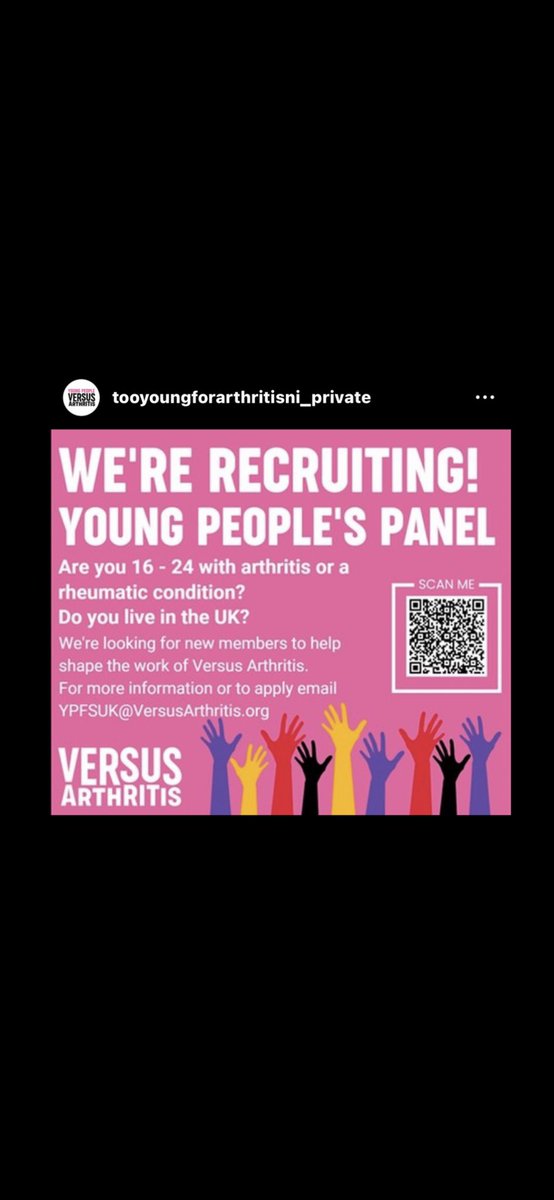 The @VersusArthritis Young People's is looking for new members! 🎉 If you're aged 16-24, live in the UK, have arthritis & want to know what we get up to, you can out more here 💻 bit.ly/3IhD9fE
#JIA #arthritis #jiawarrior #childrengetarthritistoo