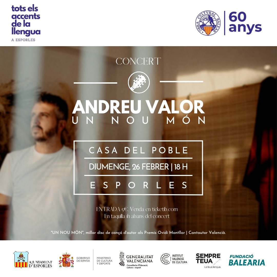 AndreuValor's tweet photo. #Mallorca | del 24 al 26 de febrer | Presentant #UnNouMón
"Tota la meva vida es lliga a tu com en les nits les flames a la fosca". Bartomeu Rosselló-Pòrcel.
• 24feb a #VilafrancaDeBonany
• 25feb a #Moscari
• 26feb a #Esporles
+Info i entrades en https://t.co/3CCoQ8PH9B https://t.co/VDv50eInze