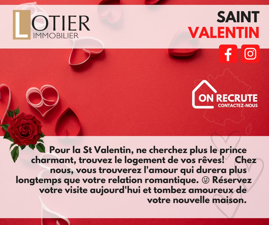 Pour la St Valentin Mesdames, oubliez le prince charmant et trouvez le logement de vos rêves! 💑🏠 Avec Lotier Immobilier, trouvez un amour qui durera plus longtemps que votre relation romantique. 😜 Réservez votre visite dès aujourd'hui! 💖💓 #lotier #immobilier #saintvalentin