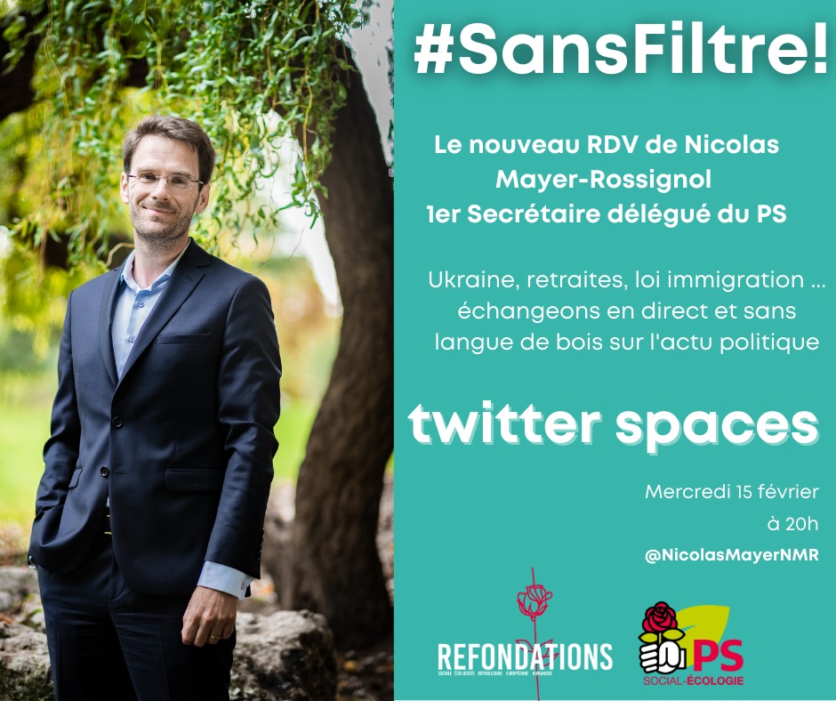 Je vous propose avec <a href="/Refondations1/">Refondations</a> un nouveau rdv : #SansFiltre ! Pas de blabla, pas de langue de bois, un échange direct sur l'actu politique via Twitter Spaces. On commence ce mercredi 15.2 20h. Retraites, Ukraine, loi immigration et... vos sujets, vos coups de gueule !