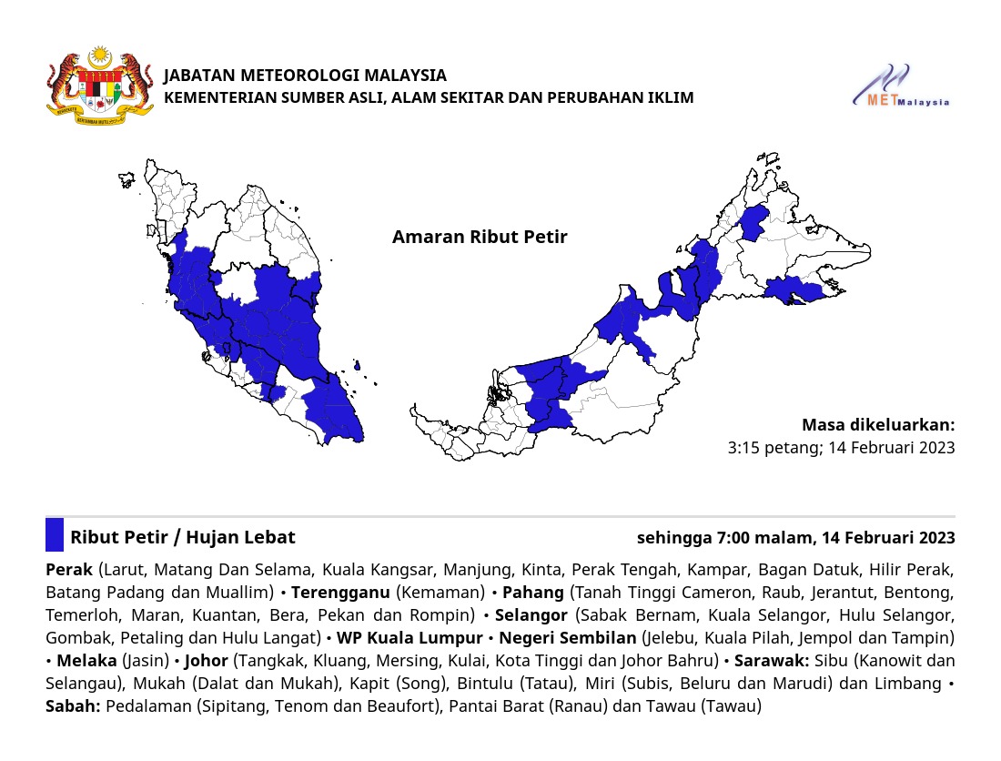 metmalaysia's tweet photo. AMARAN RIBUT PETIR. ⛈⛈⛈
Dikeluarkan pada: 3:15 petang, 14 Februari 2023

#ributpetirmetmalaysia
#MenangBersama
#LindungDiriLindungSemua
#metmalaysia https://t.co/Ausm8UCbIA