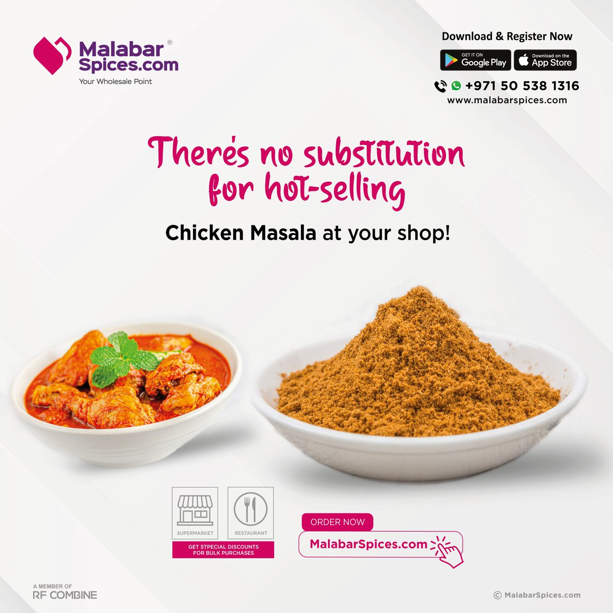 There's no substitution for hot selling. Get high-quality Chicken Masala from MalabarSpices.com for your Shops!

#malabarspices #spicestore #spices #chillies #freshspices #indianspices #currymasala #uaefoodie #rasam #powdersnow #chickenrecipes #chickendinner