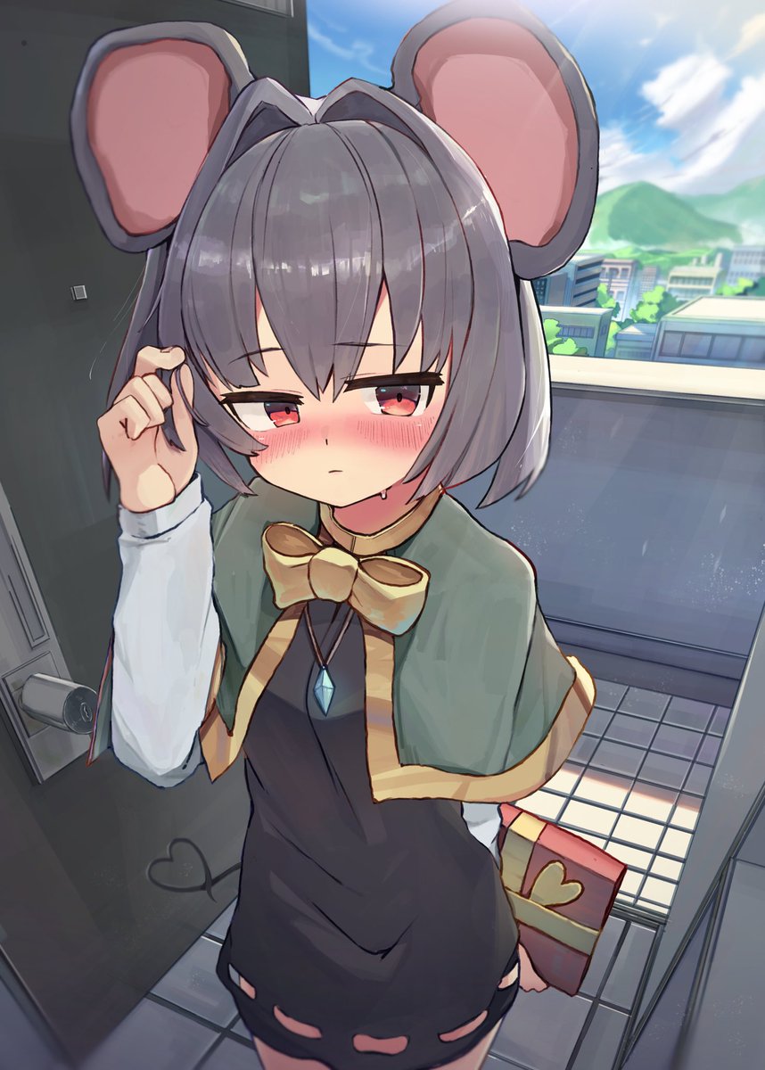 nazrin 1girl animal ears mouse ears solo blush red eyes capelet  illustration images