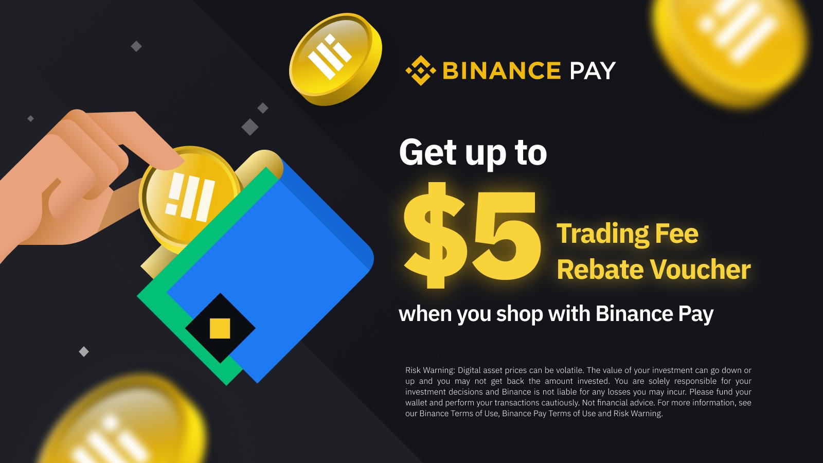 Binance on Twitter with Binance Pay and get up to 5 in Trading