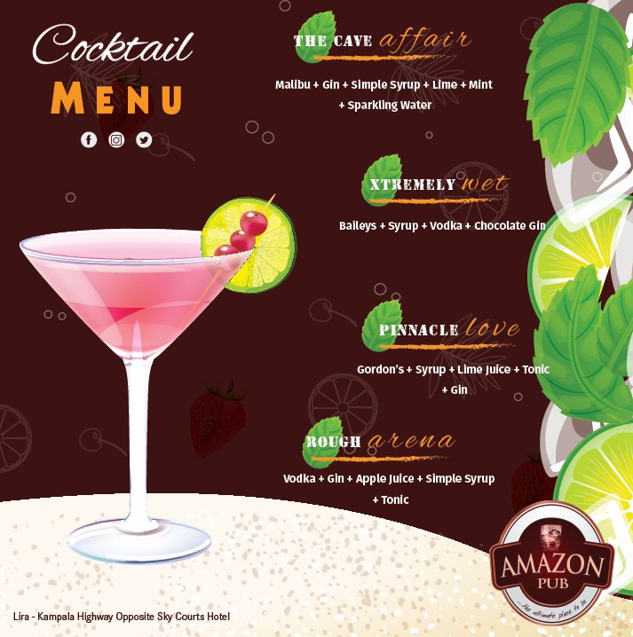 AmazonPub1's tweet photo. Experience the richness of flavour and spice as our resident mixologist takes you on a wild journey into the world of cocktails!

Made with the finest fresh ingredients and blended to extreme perfection, you will definitely find a flavour that suits your style 🍹🍹🍸🍸 https://t.co/JyYRKklPYK