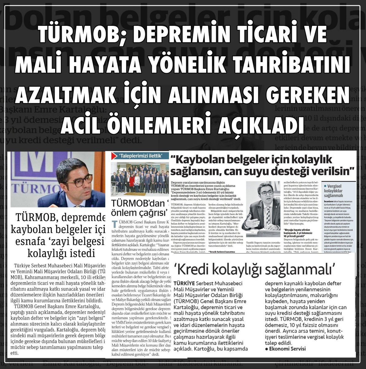 TÜRMOB; Depremin Ticari ve Mali Hayata Yönelik Tahribatını Azaltmak İçin Alınması Gereken Acil Önlemleri Açıkladı…

👉 bit.ly/40RhSkn

#türmob 
#deprem
#GeçmişOlsunTürkiye
#GünDayanışmaGünü