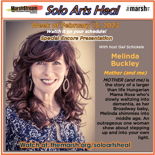 ILoveTheMarsh's tweet photo. Special encore of #SoloArtsHeal: available to watch all week on #MarshStream! Tune in w/ host Gail Schickele & guest Melinda Buckley with an excerpt of MOTHER (and me)— an outrageous one woman show about stepping up and into your own light.
Tune in at: https://t.co/Ld8D4f4Eb6 https://t.co/9Yi7AgO8K6
