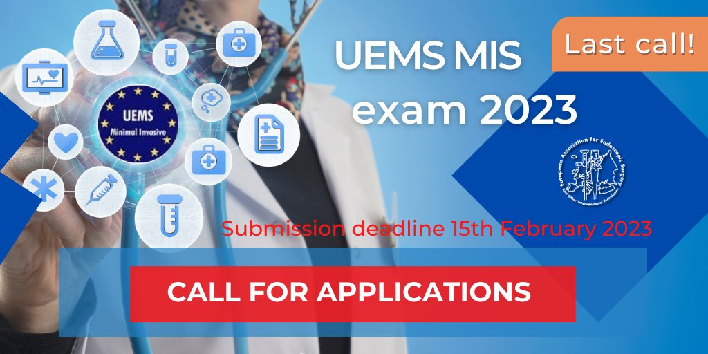 Last call for UEMS MIS exam applicants. Deadline 15th February 2023. All information can be found on our website: tinyurl.com/57n5yv24

#EAES #UEMSMISExam #CallforApplication #JointheFamily
