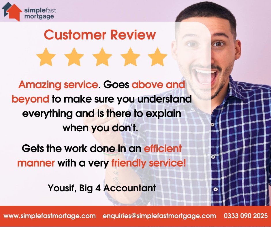 simplefastmort's tweet image. "Amazing service. Goes above and beyond."

Thank You, Yousif!

☎️ 0333 090 2025
💻 enquiries@simplefastmortgage.com
🌐 bit.ly/3rZ67ch

#googlereviews #5starreview #simplefastmortgage #complexmortgages #ukproperty #mortgageadvice #mortgagebroker