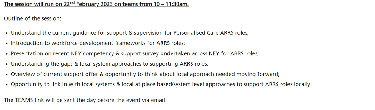 KelCoulter's tweet photo. @NHSNEY @Pers_Care team are holding a virtual conference on support &amp; supervision for all three personalised care ARRS roles on 22nd February 2023 10 - 11:30am.  Book below by following this link 👉https://t.co/9ZDUDfUPcV https://t.co/yAHP7XZye8