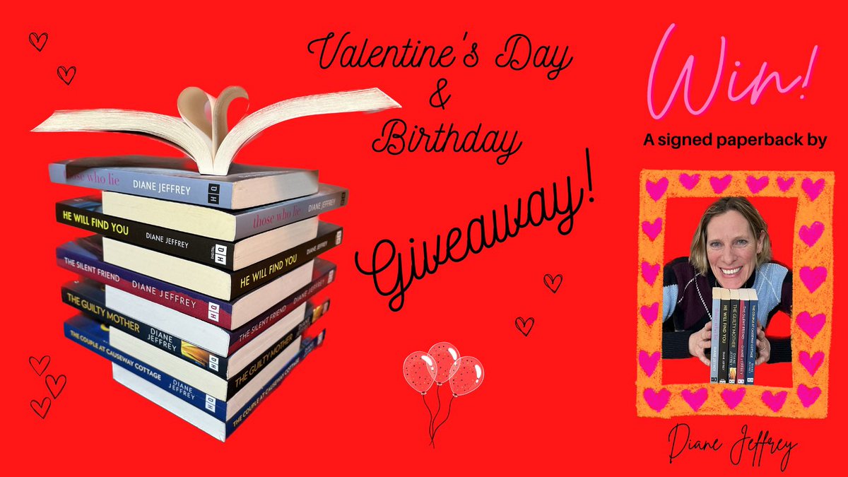 🎁For Valentine’s &amp; my 50th Birthday, I’m giving away a signed copy of one of my psychological thrillers❤️

1️⃣RT this post &amp; my pinned tweet
2️⃣FOLLOW me
3️⃣TAG a book buddy &amp; say which book you’d like to win in a COMMENT

INTNL Giveaways on my INSTA &amp; FB too

Ends 8pm GMT 17 Feb