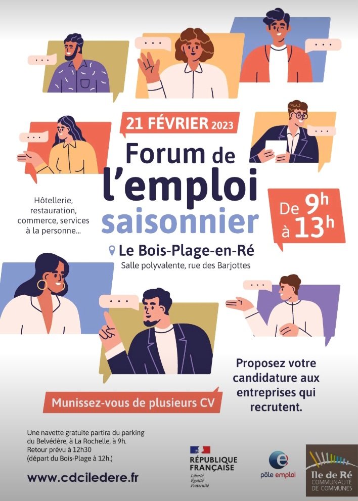 ⚠️⚠️⚠️J-7 pour le forum emploi saisonnier du Bois-Plage-en-Ré #avecpoleemploi 
Les conseillers @poleemploi_NA #larochelle Lagord mobilisés pour accompagner les employeurs de l'#ilederé et les demandeurs d'emploi.