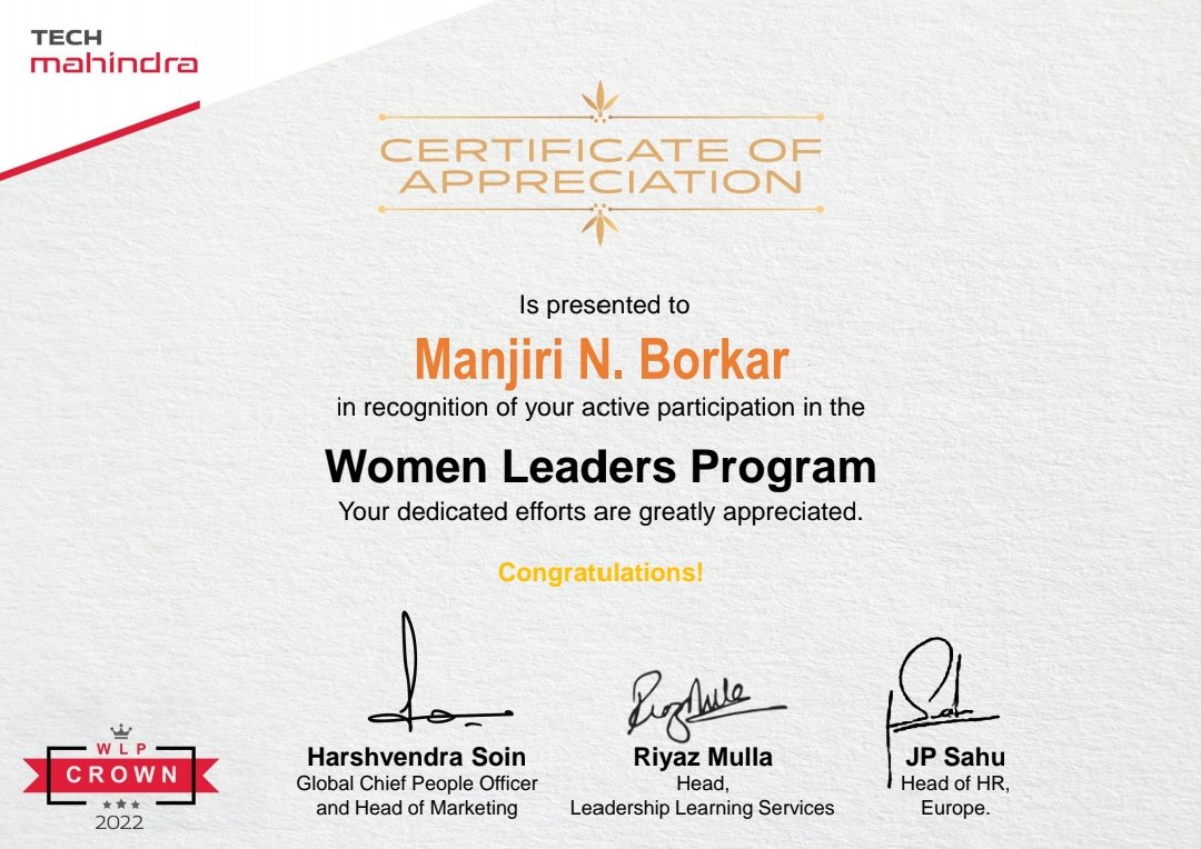 Thanks @tech_mahindra 
#LOVETOBETECHM
#nxtnow 
#WomenLeaderProgram2022
#WLP22