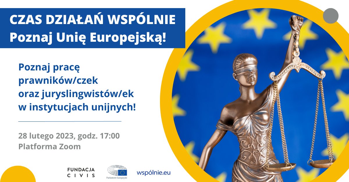 🇪🇺⚖️ Przed nami już ostatnie spotkanie online dla  #wspólnieeu nt. karier w instytucjach UE! Tym razem porozmawiamy o pracy prawników/czek i juryslingwistów/ek w @Europarl_PL oraz @EUinPL. Chcesz poznać kulisy pracy w instytucjach UE? Zarejestruj się! 👉 eptwitter.eu/qAW3