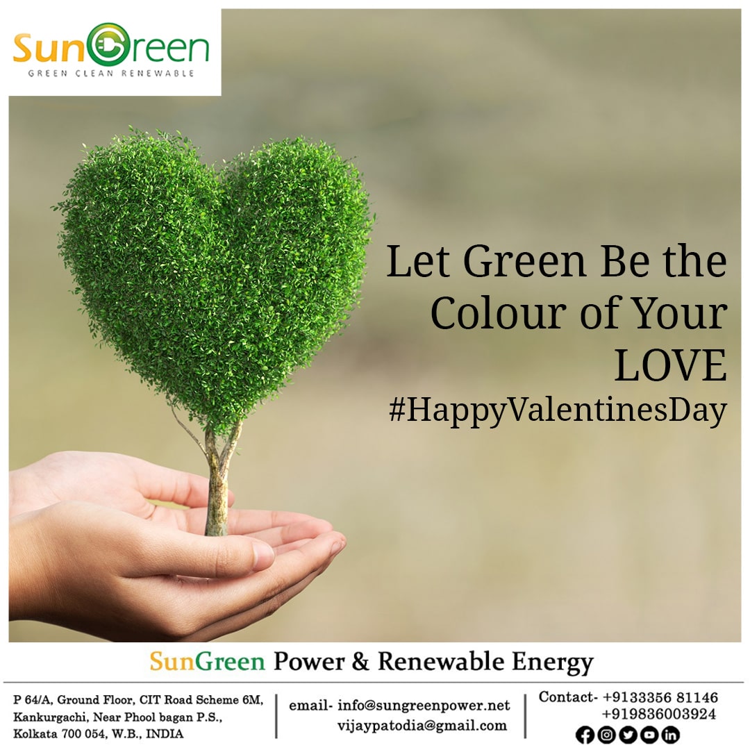 SungreenP's tweet photo. Express your love for the nature by choosing a greener &amp; sustainable alternative to power your love- Wishing you a #GreenValentinesDay!

#ValentinesDay #gogreen #electricvehicle #gocleangogreen #solarpower #energybalance #solarenergy #thinksolarthinksungreen #sungreen https://t.co/EkPWpeIXsX