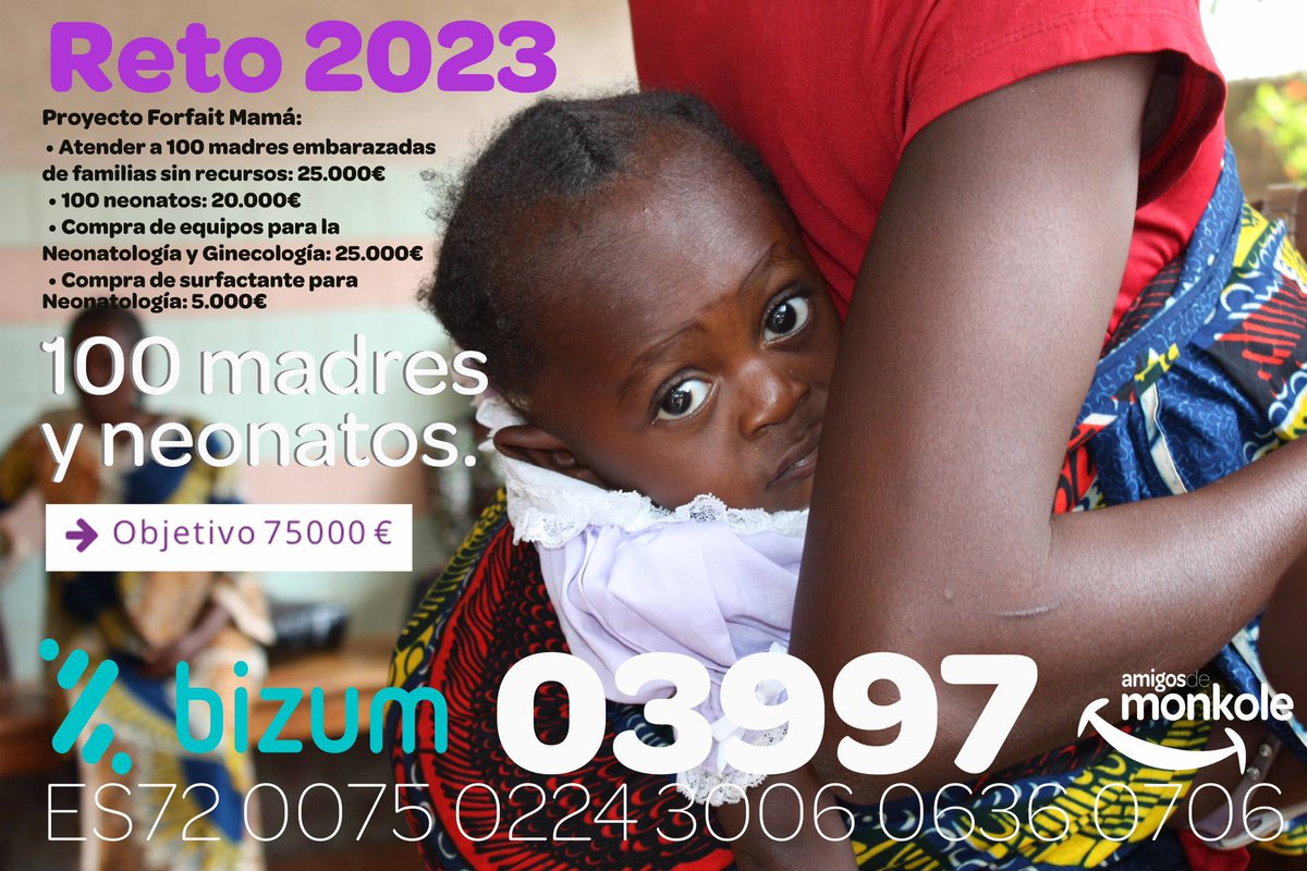 AmigosdeMonkole's tweet photo. ¡Únete al Reto 2️⃣0️⃣2️⃣3️⃣!
🔴 Objetivo: Recaudar 75.000€ para Forfait mamá: Un proyecto para que 100 mujeres embarazadas y sus hijos 👩🏿🍼 reciban atención durante el embarazo y el parto ¿Nos ayudas? 🫵🏼 BIZUM 03997
#FundacionMonkole #Forfaitmama #Reto2023 #Donacion @CHMonkole https://t.co/3Y7z7upxMc