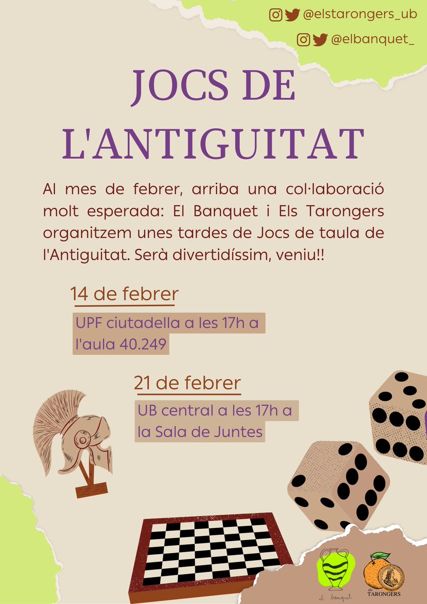 Avui passen moltes coses! Ja esteu preparats?🧐

Aquest matí hi ha l'acte de presentació de la revista <a href="/synekheia/">Συνέχεια</a> i recordeu que hi farem una petita intervenció per presentar el nostre projecte!👌🏻

A la tarda tenim la primera trobada de jocs en col·laboració amb <a href="/elbanquet_/">el banquet 🏺</a> 💫