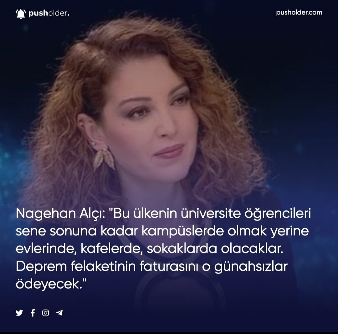 Nagehan Alçı: Üniversiteler derhal açılmalı. Büyük bir yanlış yapılıyor.
#uzaktan
—pusholder