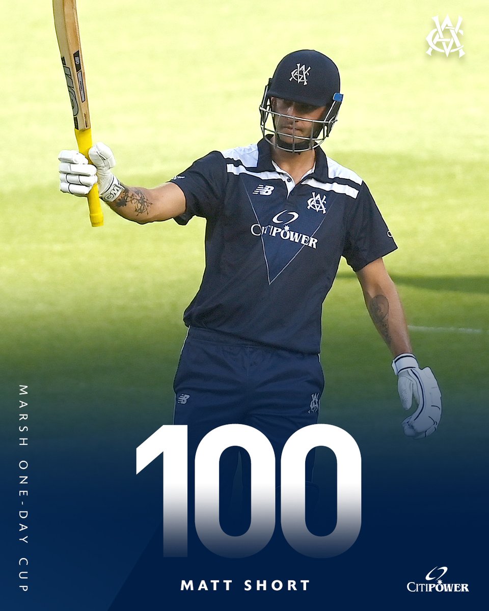 VicStateCricket's tweet image. Matt Short brings up his first one-day hundred! 🙌

What a summer he's having.

#vicsdoitbetter #MarshCup