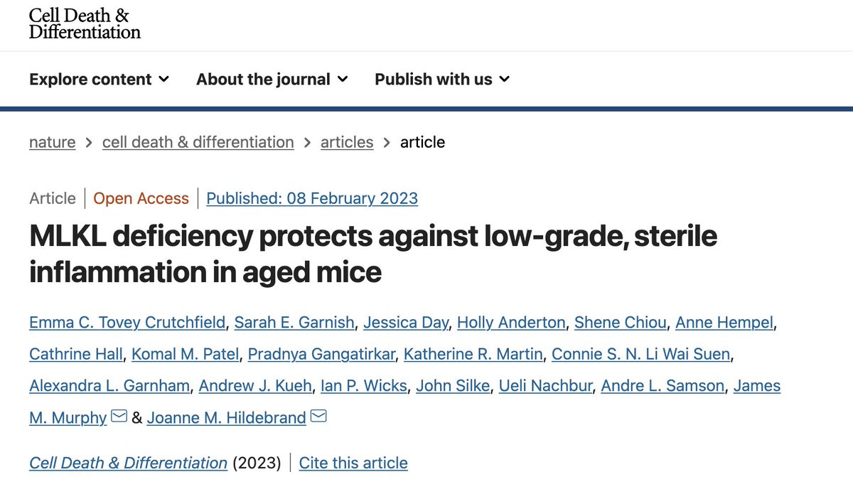 Emma Tovey Crutchfield (@ectoveyc) on Twitter photo Our paper was published last week and I'm so proud. That was a huge effort, thank you <a href="/SarahGarnish/">Sarah Garnish</a> <a href="/pseudokinase/">James Murphy</a> <a href="/jo_hildebrand/">Dr. Joanne Hildebrand</a> - have a read if you're keen on necroptosis, aging and drug development Our paper was published last week and I'm so proud. That was a huge effort, thank you <a href="/SarahGarnish/">Sarah Garnish</a> <a href="/pseudokinase/">James Murphy</a> <a href="/jo_hildebrand/">Dr. Joanne Hildebrand</a> - have a read if you're keen on necroptosis, aging and drug development