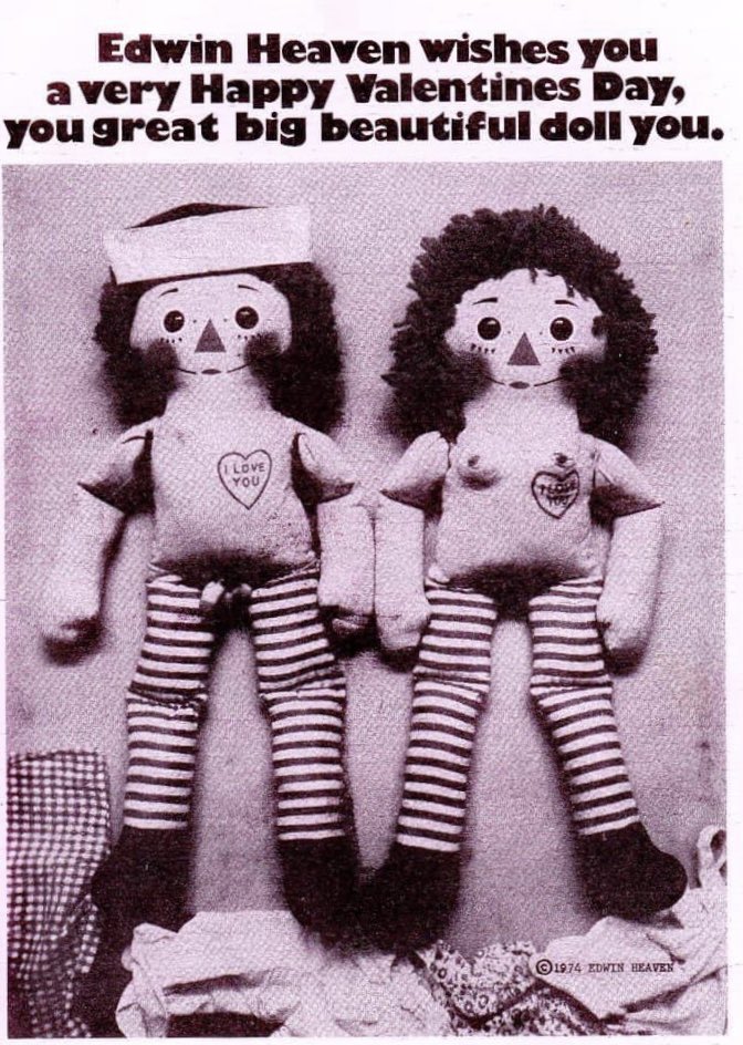 writeslikehell's tweet image. This was my tribute to John and Yoko, once upon a time. 

(Yes, as well as being a deal maker, I was also a doll maker.)

#anatomicallycorrect
#HappyValentines
