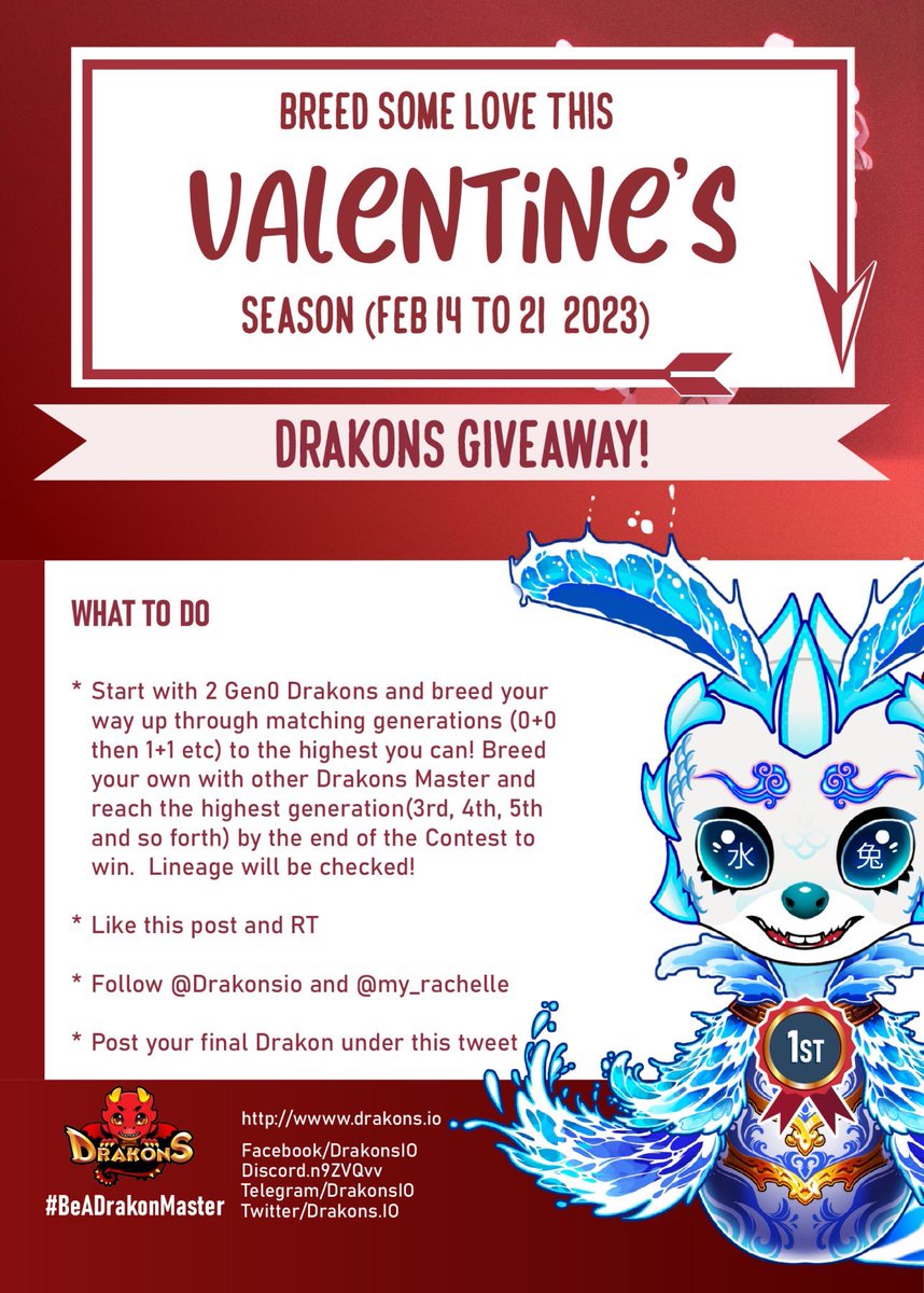 Let’s Breed some LOVE. Unite those Drakons. Join the <a href="/DrakonsIO/">Drakons</a> #valentines #Giveaway and make your Valentines Epic 💘 See image for details. You will need to post final breed below this tweet. 3 winners only.  First and highest breed level wins. 

#BeADrakonMaster