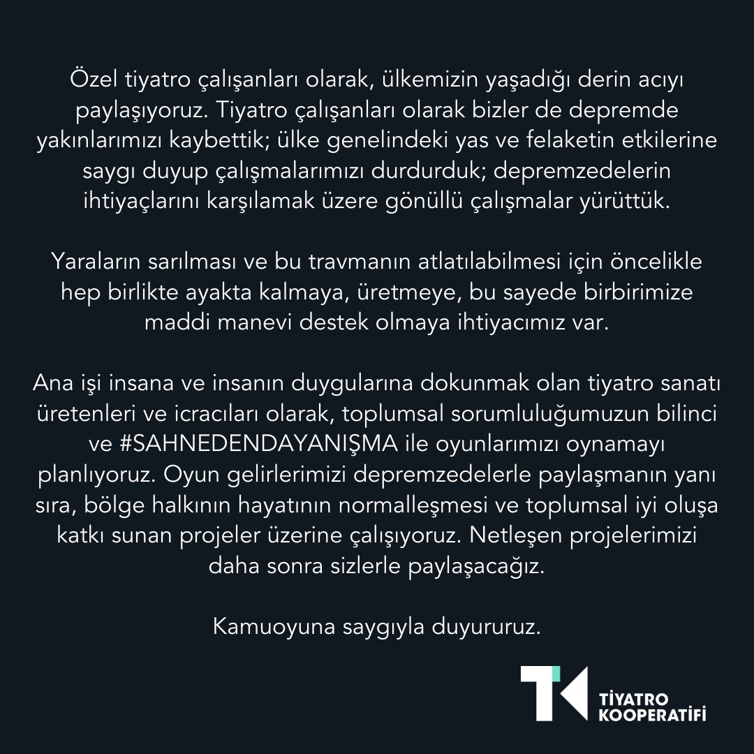 Kamuoyuna saygıyla duyururuz.