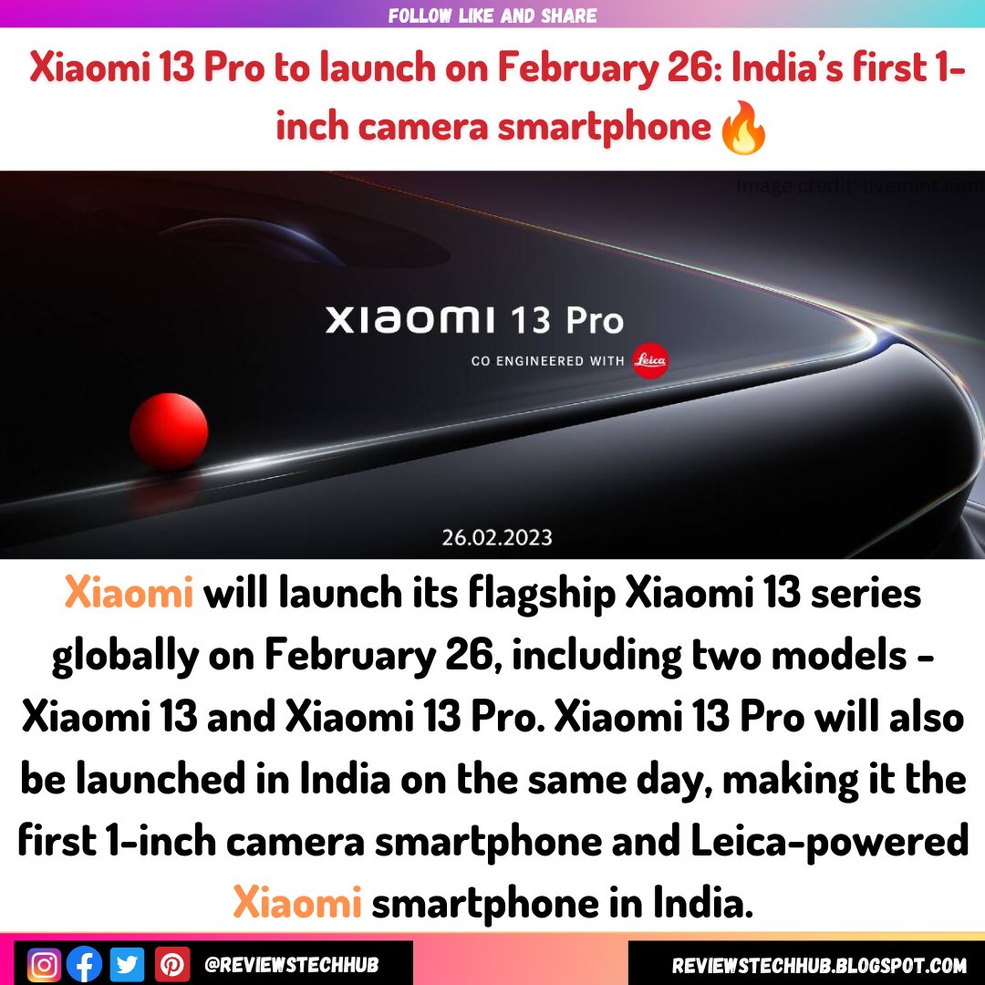 ReviewsTechHub's tweet photo. #Xiaomi13Pro Launching in India on Feb 26th, 2023. India's First 1-inch camera smartphone๐ฅ๐ฅ.
what do you think about it?
Hastags:-
#Snapdragon8PlusGen1 #Xiaomi12X #Xiaomi13Sseries #miindia #Xiaomi11T #Xiaomi12T #xiaomiphotography #xiaomi #twitter#Xiaomi13Pro
ImageCredit: Xiaomi https://t.co/mePa8PdCt8