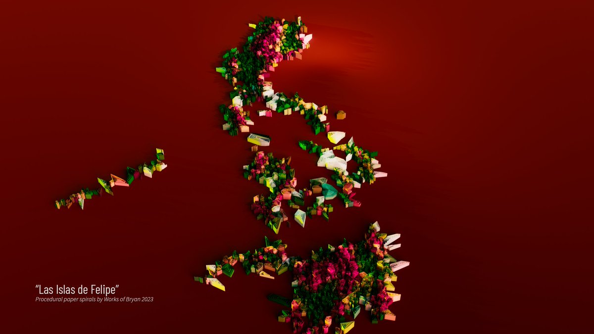 worksofbryan's tweet photo. "Las Islas de Felipe" — procedural paper spirals "quilling" by #worksofbryan for a special day.
#14February2023 https://t.co/mGNwEhDrDV