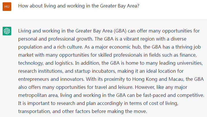 iGuangdong's tweet photo. 🤖 Everyone around the globe is talking about @OpenAI. When we asked #ChatGPT to give a briefing on the #Guangdong-Hong Kong-Macao Greater Bay Area and write a post to welcome people to come to the #GBA, here’s what we got👇:

#GDimpression #GBAfocus https://t.co/FYwmEXM9xS